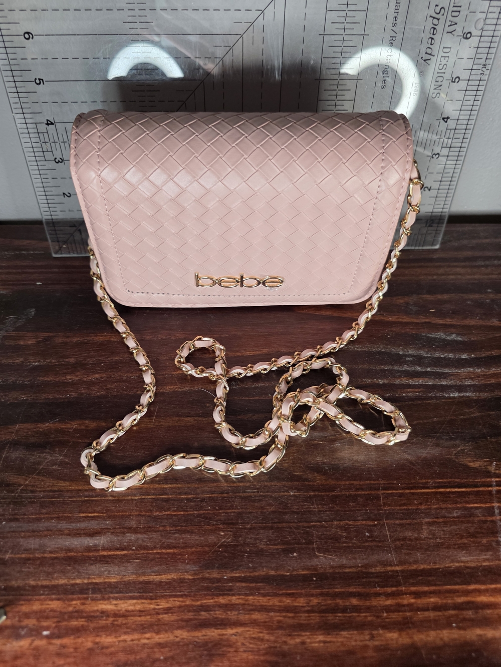 bebe Pink Woven Crossbody Bag